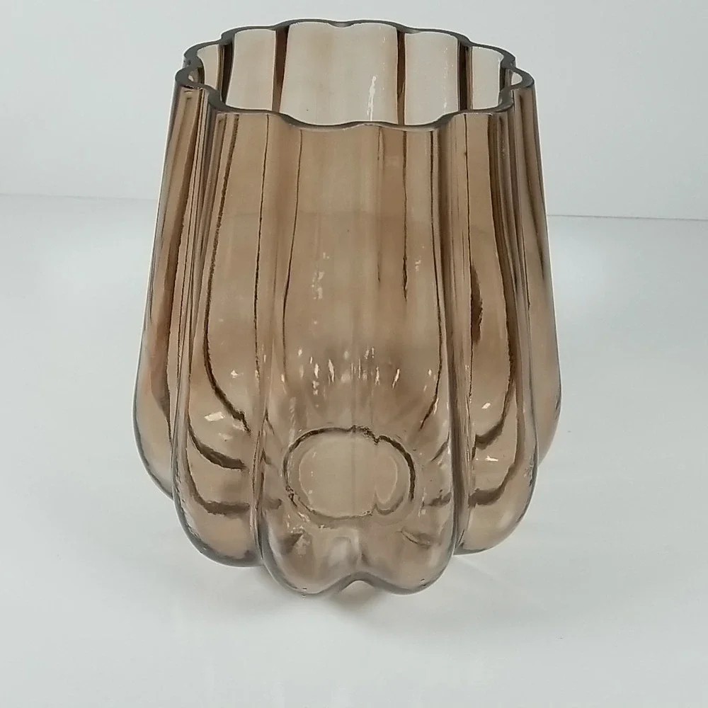 Glass Vase Amber Brown Rustic Farmhouse Decor, Gourd Shape